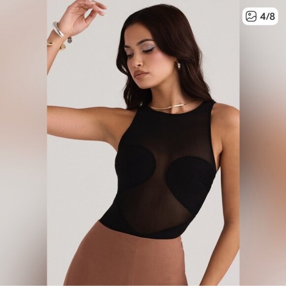 NWOT House of CB SMALL Chiara black mesh bandage bodysuit - Picture 3 of 8